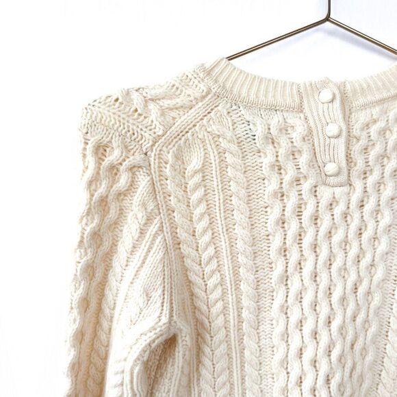 J. Crew 100% Wool Cream Pockets Fisherman Sweater XXS - Picture 5 of 9
